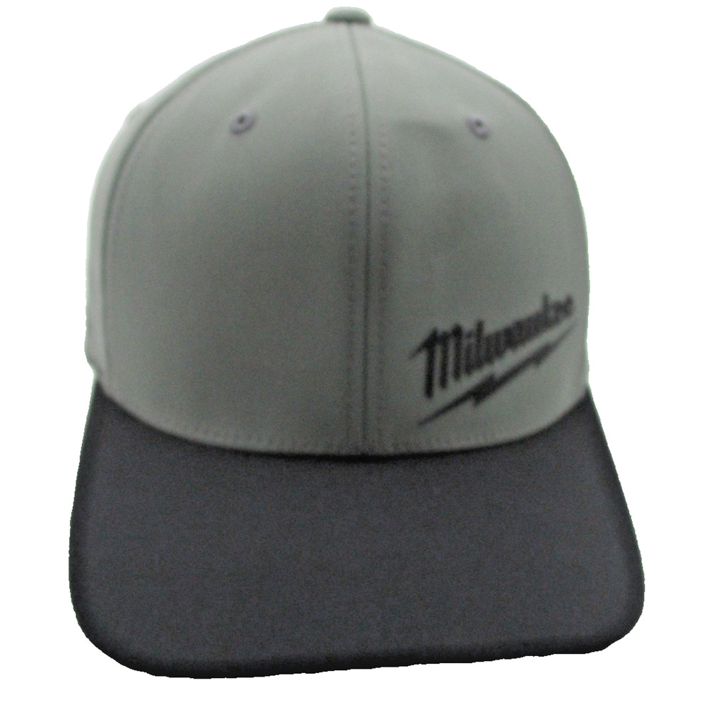 Milwaukee Hat Cap Baseball Fitted Mens Medium Gray Black Workskin Flexfit